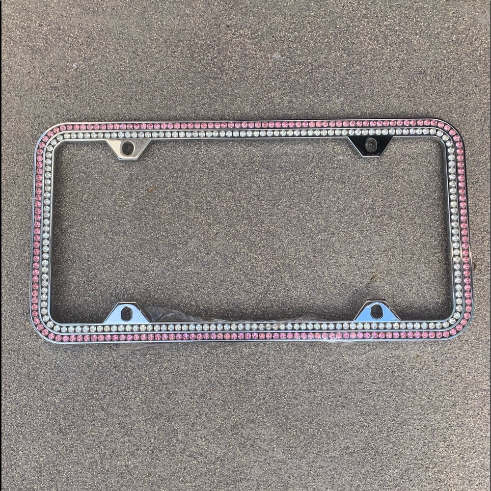 Pink and Clear Crystal License Plate Frame